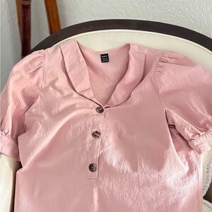 SHEIN Blush Pink Short Sleeve Button Blouse